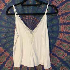 Ribbed White Lace Tank